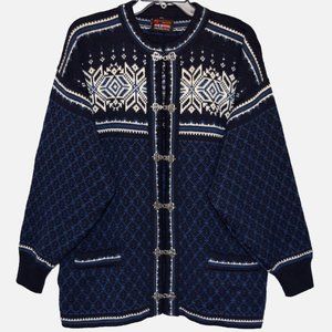 Gjestal Exclusive 100% Norwegian Wool Nordic Fair Isle Blue White Cardigan Sz L